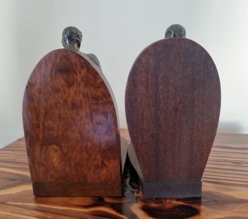 pair of Art Deco spelter bookends styled in R. Vramant, France  Circa 1930`s