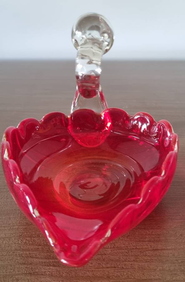 Vintage Ruby Red & Clear Handblown Art Glass Swan Figurine