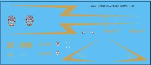 SAAF Mirage III CZ "Black Widow" Decals.