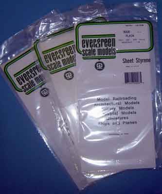 Plain Styrene Sheets Assortmented 0.254mm, 0.508mm, 1.016mm Thk (3 Pieces  Per Pack) #9008