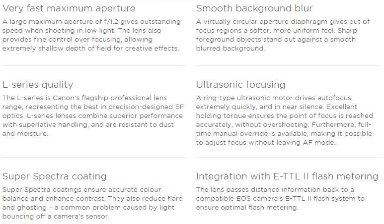 Canon EF 50mm f/1.2 L USM Ultrasonic Lens for Canon DSLR Cameras - Top of the Range