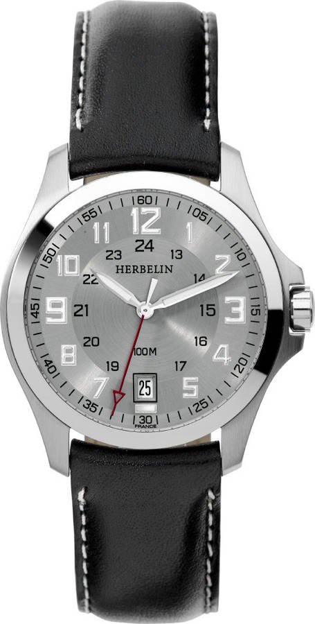 MICHEL HERBELIN CASUAL GENTS QUARTZ WATCH - 12240/12 - DATE - LEATHER STRAP