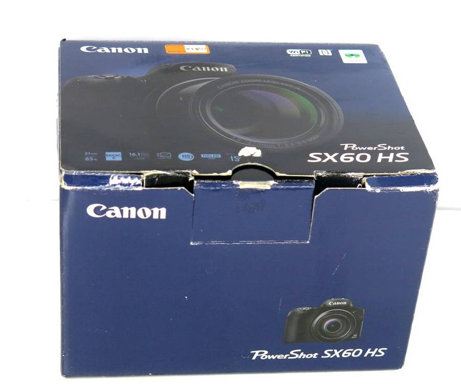 Boxed Canon Powershot SX60 HS 16.1MP Digital Camera 65x Optical Zoom Lens 3-inch LCD Tilt Screen
