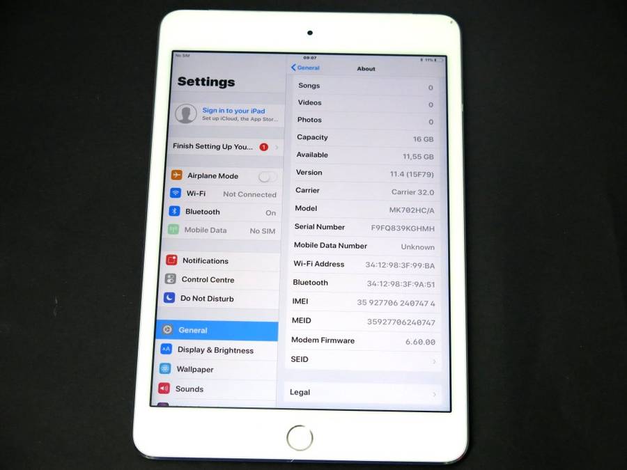 IPAD MINI 4 | 16GB | WIFI + CELLULAR  SILVER | RETINA | A1538 | MK702HC/A