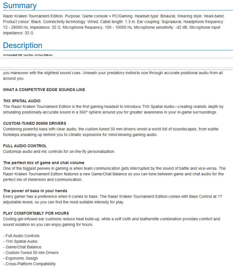 Razer - Kraken Tournament Edition Wired Gaming Headset THX - Black (PC/Gaming)