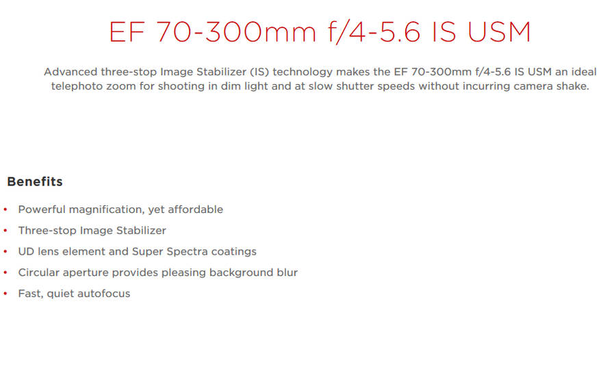 Canon EF 70-300mm ULTRASONIC IMAGE STABILIZER ZOOM LENS for Canon DSLR Cameras