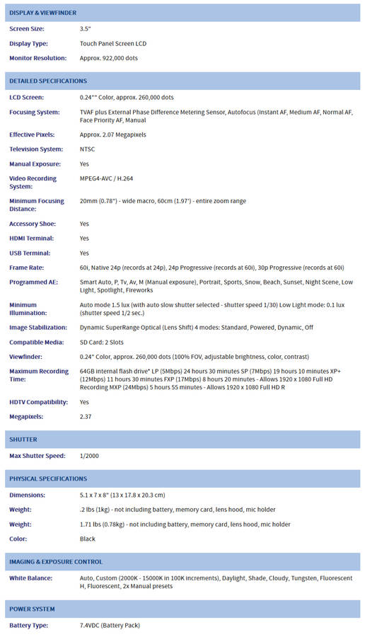 CANON XA10  AVCHD CAMCORDER - HD - BUILT IN MEMORY 64GB - CAMCORDER