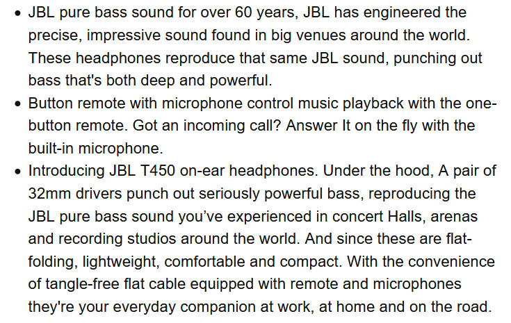 JBL Pure Bass Sound T450 Wired On-Ear Headphones [White]