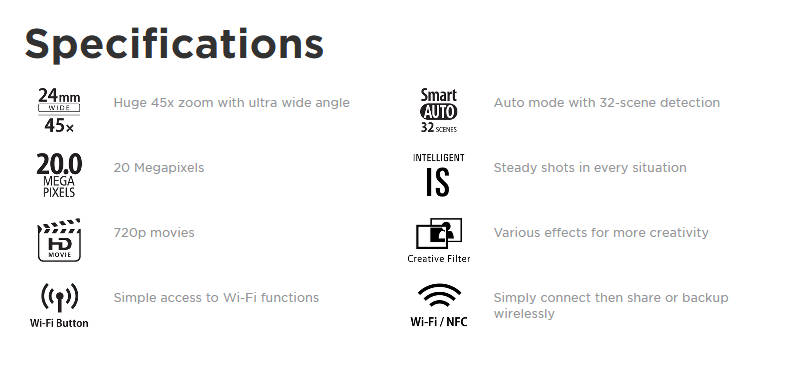Canon PowerShot SX430 IS Built-in Wi-Fi / NFC Black Digital Camera 20.0MP 45X ZOOM
