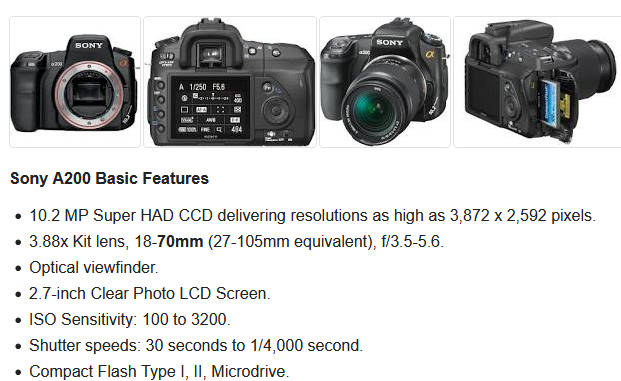 SONY ALPHA A200 DSLR PROFESSIONAL DIGITAL CAMERA + 18-70 SONY LENS KIT