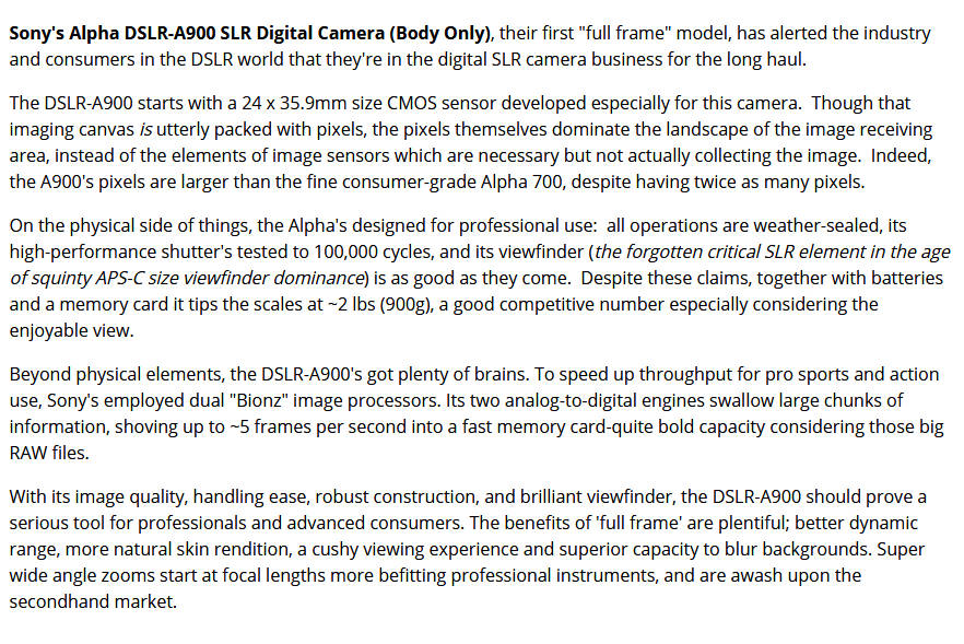 Sony Alpha A900 Full-Frame SLR Digital Camera 24.6 Megapixels