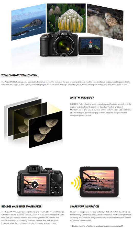 Nikon COOLPIX P600 16.1 MP Wi-Fi CMOS Digital Camera with 60x Zoom NIKKOR Lens