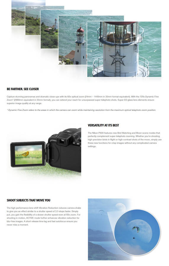 Nikon COOLPIX P600 16.1 MP Wi-Fi CMOS Digital Camera with 60x Zoom NIKKOR Lens