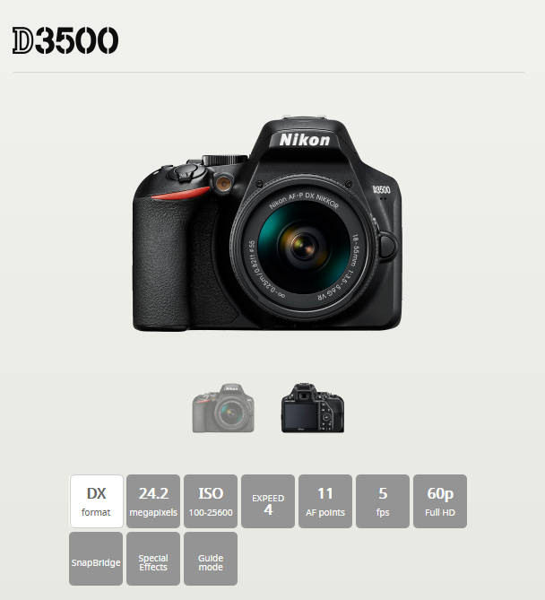 Nikon D3500 24.2 MP CMOS Digital SLR Camera body + Nikon AF-P 18-55 VR Lens Kit