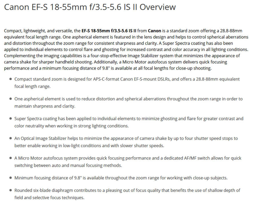 Canon EF-S 18-55mm f/3.5-5.6 IS ii DSLR Lens for Canon DSLR Cameras