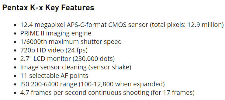 Pentax K-x Digital SLR Camera BODY only with 2.7-inch LCD