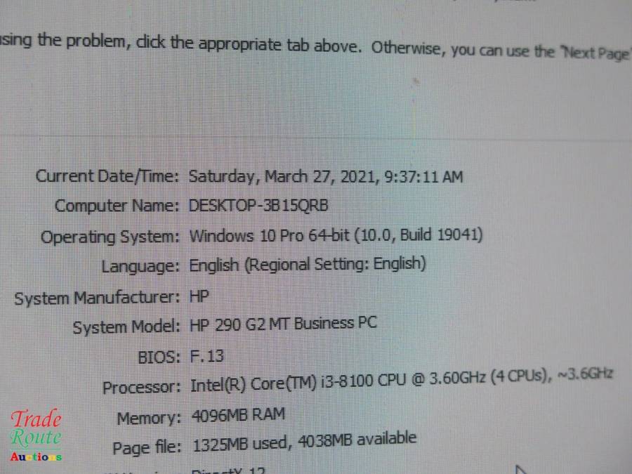 HP 290 G2 MT Desktop Computer | CORE i3 8100 8th Gen 3.6GHz | 4GB RAM | 500GB HDD