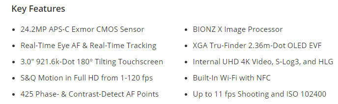 Sony Alpha A6400 Mirrorless Digital Camera 24.2 MP (Body Only) - UHD 4K MOVIE Recording