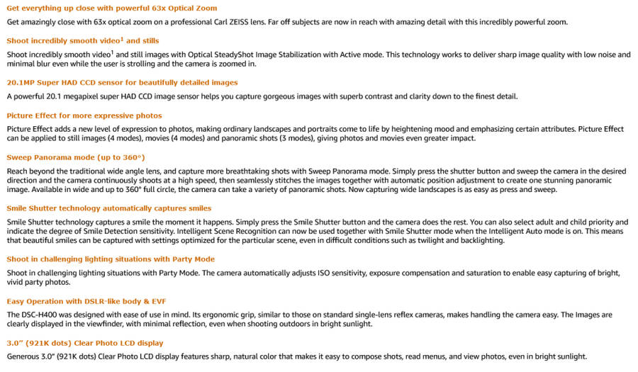 Sony Cyber-shot DSC-H400 Digital Camera 20MP