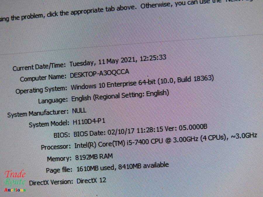 Mecer Pegatron JPT/H110 MINI PC Intel Core i5-7400 7th Generation 3.00GHz 8GB RAM 256GB SSD