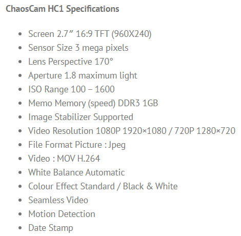 Chaoscam HC1 Full-HD Dashcam - IN BOX