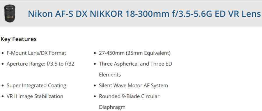 Nikon AF-S DX NIKKOR 18-300mm f/3.5-5.6G ED VR Lens