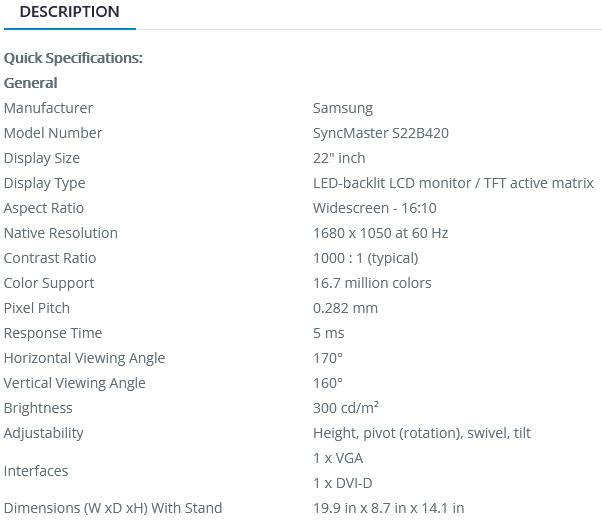 Samsung SyncMaster S22B420 22" LED LCD Monitor