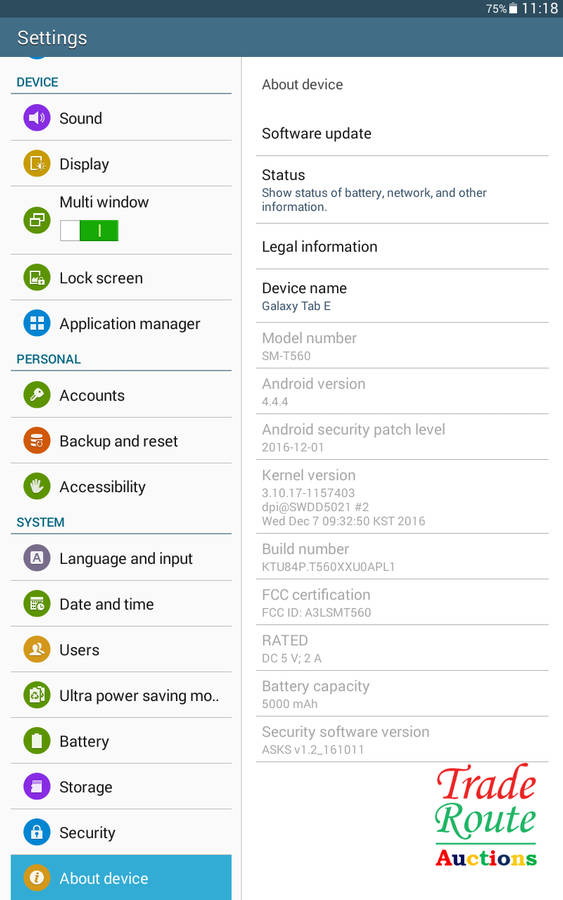 SAMSUNG GALAXY TAB E | WIFI | 8GB | 9.6` | SM-T560 | 1200 x 800 Pixels