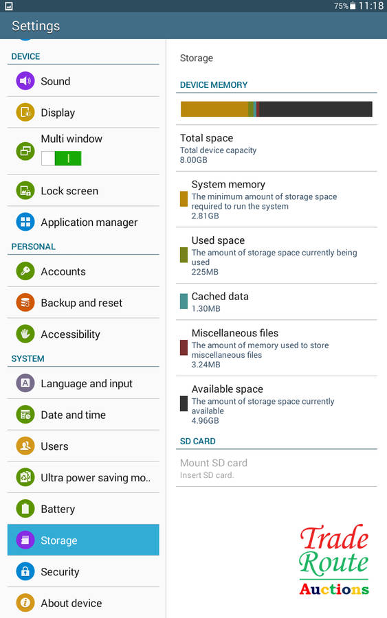 SAMSUNG GALAXY TAB E | WIFI | 8GB | 9.6` | SM-T560 | 1200 x 800 Pixels