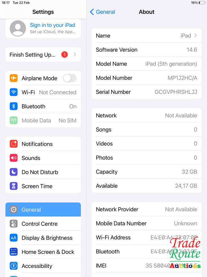 iPad 5th Gen | MP1J2HC/A | WiFi + Cellular | 32GB | A1823 | RETINA