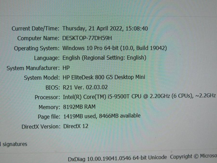 HP EliteDesk 800 G5 SFF Desktop Computer | Core i5 9500 8th Gen 3.0Ghz | 8GB RAM | 500GB HDD