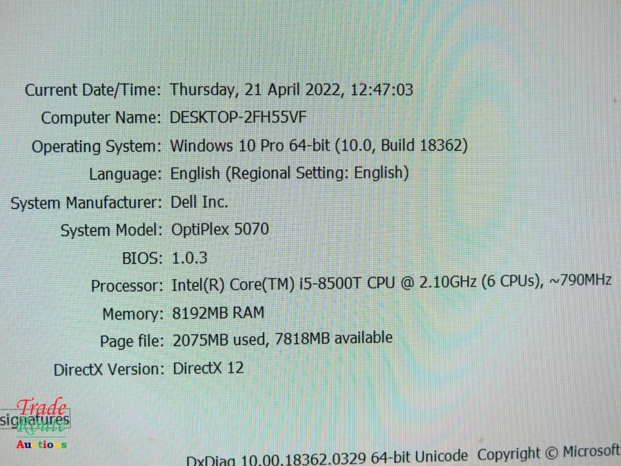 Dell OptiPlex 5070 Micro Desktop PC | Core i5 8500T 8th Gen 2.1Ghz | 8GB RAM | 256GB SSD