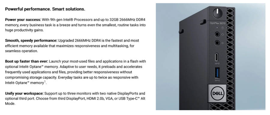Dell OptiPlex 5070 Micro Desktop PC | Core i5 8500T 8th Gen 2.1Ghz | 8GB RAM | 256GB SSD