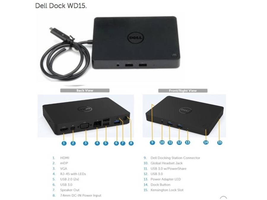 Dell business dock WD15 USB-C Docking Station K17A USB-C K17A001  - [Power Adapter Not Included]