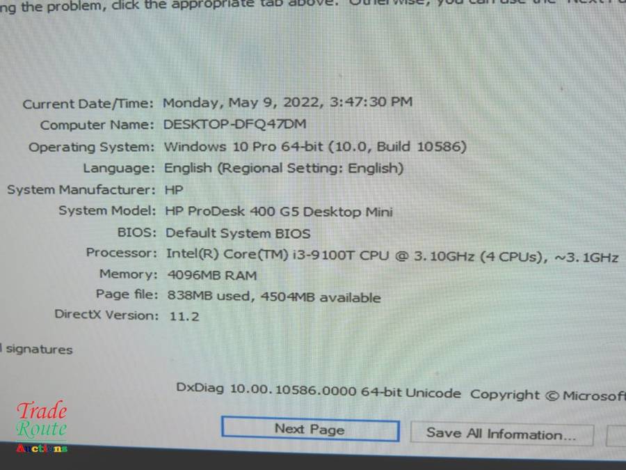 HP Prodesk 400 G5 DM Desktop Mini Computer | Core i3 9100T 9th Gen 3.1Ghz | 4GB RAM | 500GB HDD