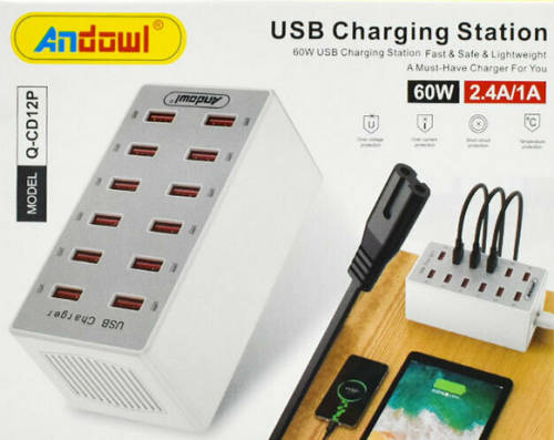 12 Port USB Charging Station Multi USB Charger Adapter Fast & Light Weight 60W 2.4A / 1A