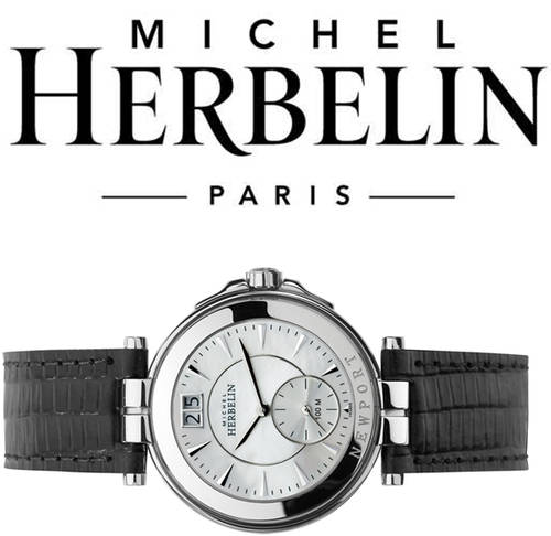 Michel Herbelin Ladies Newport SS - Black Strap with Mother Of Pearl Dial - 18256/19