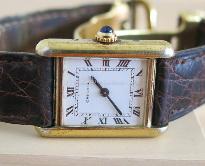 CARTIER Vermeil Tank Quartz Ladies Gold Plated Leather Strap watch