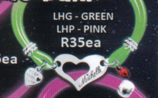 glow in the dark bracelet with stainless steel open heart pendant - FREE ENGRAVING