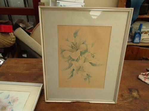 BEAUTIFUL PRINT OF HIBISCUS FLOWERS SIGNED B LEIGH