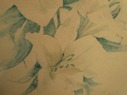 BEAUTIFUL PRINT OF HIBISCUS FLOWERS SIGNED B LEIGH
