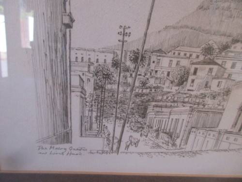 BEAUTIFUL PENCIL SKETCH R WARD THE MALAY QUARTER AND LIONS HEAD