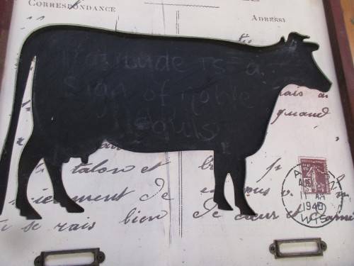 LOVELY ! UNUSUAL FRAMED COW WITH FRENCH POSTMARKS