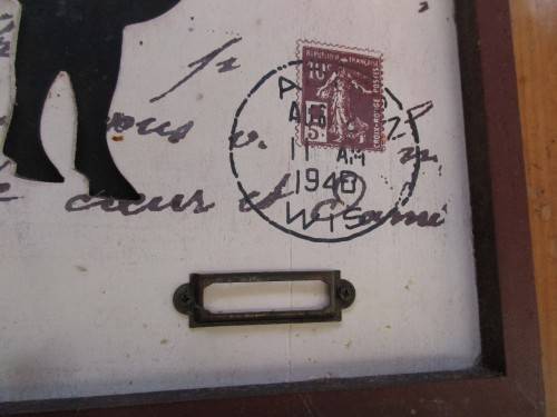 LOVELY ! UNUSUAL FRAMED COW WITH FRENCH POSTMARKS