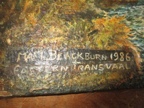 OIL ON BOARD MAM BLACKBURN 1986 EASTERN TRANSVAAL WATERFALL