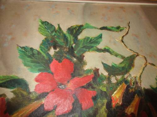 JOHN MANTELL SOUTH AFRICAN ARTIST  OIL ON CANVAS RED FLOWERS