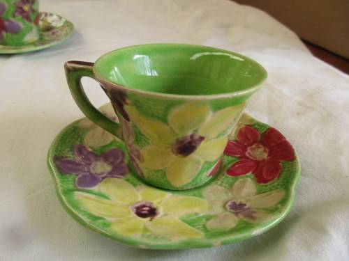 6SHORTER AND SONS 1930'S DEMI TASSE EXPRESSO CUPS AND SAUCERS WITH MILK JUG AND SUGAR BOWL