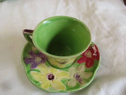 6SHORTER AND SONS 1930'S DEMI TASSE EXPRESSO CUPS AND SAUCERS WITH MILK JUG AND SUGAR BOWL
