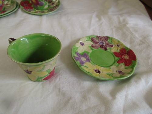 6SHORTER AND SONS 1930'S DEMI TASSE EXPRESSO CUPS AND SAUCERS WITH MILK JUG AND SUGAR BOWL