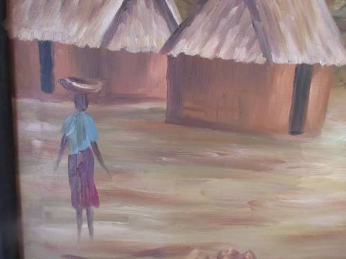 OIL ON BOARD S ABIGI-DOO 2001 COOKING IN THE VILLAGE